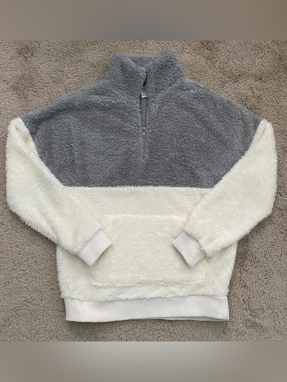Hippie Rose Teddy Sherpa Furry Fleece Pullover ¼ Zip Sweater Jacket